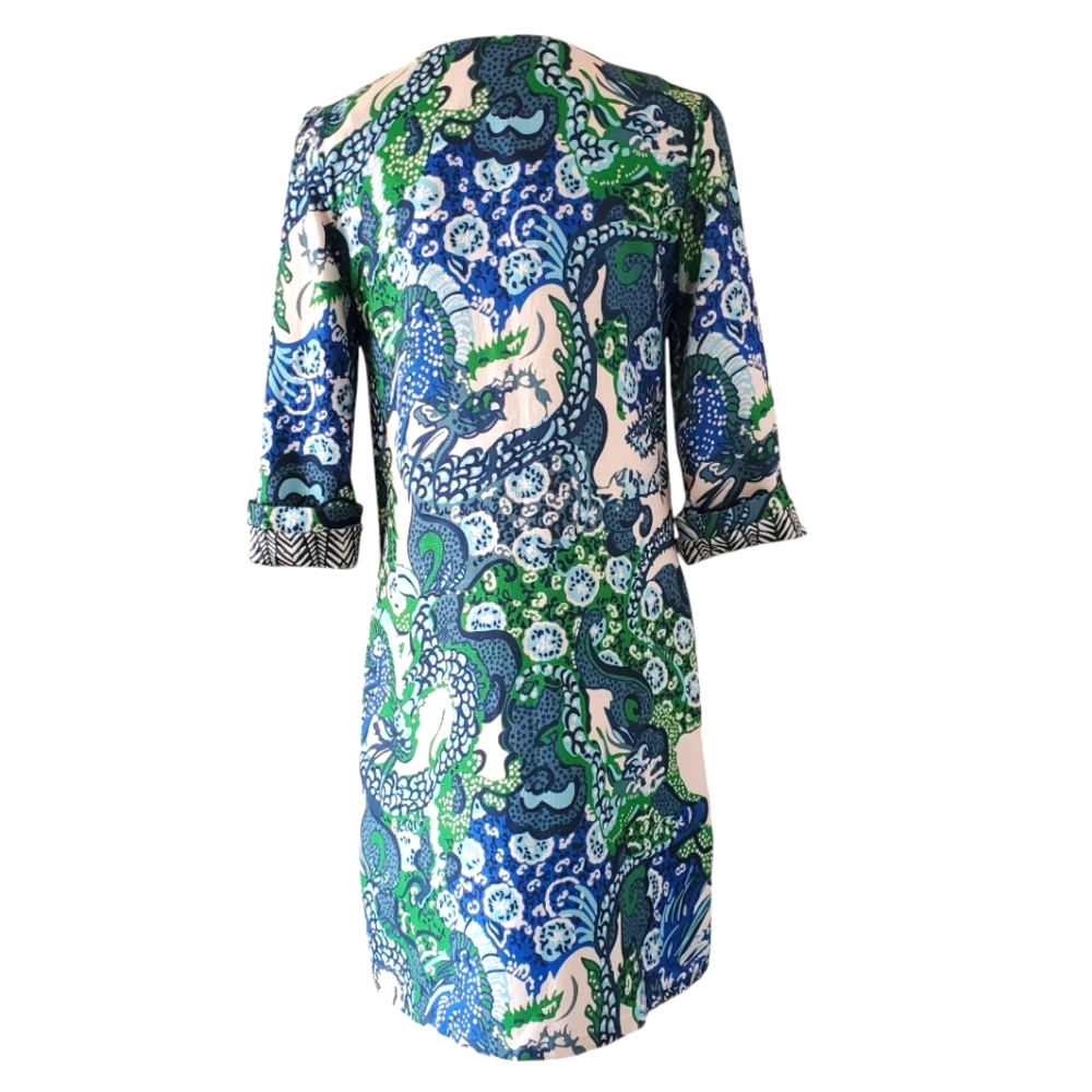 CK BRADLEY Sandpiper Green/Blue Art To Wear Open Front Lined Geometric Jacket XS - Picture 4 of 16